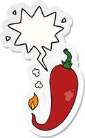 cartoon chili peper en tekstballon sticker vector