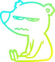 verkoudheid helling lijn tekening boos beer tekenfilm zittend vector