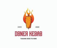 kebab logo. doner kebab nationaal Turks vlees voedsel maaltijd. vlees spit met haak pool en heet brand vlammen. vector