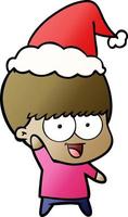 gelukkig helling tekenfilm van een jongen golvend vervelend de kerstman hoed vector