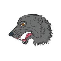 grijs wolf hoofd grommen tekening vector