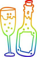 regenboog helling lijn tekening tekenfilm Champagne fles en glas vector