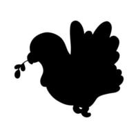 de duif houdt een olijf- Afdeling in haar bek. zwart silhouet duif. ontwerp element. vector illustratie geïsoleerd Aan wit achtergrond. sjabloon voor boeken, stickers, affiches, kaarten, kleren.