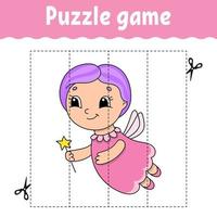 puzzelspel voor kinderen. snijden praktijk. onderwijs ontwikkelen werkblad. activiteiten pagina. stripfiguur. vectorillustratie. vector