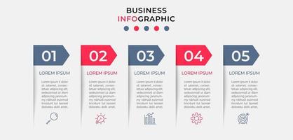 vector infographic zakelijke ontwerpsjabloon met pictogrammen en 5 opties of stappen. kan worden gebruikt voor procesdiagram, presentaties, workflowlay-out, banner, stroomschema, infografiek