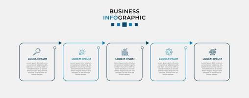 vector infographic zakelijke ontwerpsjabloon met pictogrammen en 5 opties of stappen. kan worden gebruikt voor procesdiagrammen, presentaties, werkstroomlay-out, banner, stroomschema, infografiek