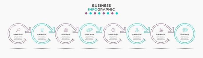 vector infographic ontwerp bedrijf sjabloon met pictogrammen en 8 opties of stappen. kan worden gebruikt voor werkwijze diagram, presentaties, workflow lay-out, banier, stromen grafiek, info diagram