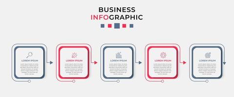 vector infographic zakelijke ontwerpsjabloon met pictogrammen en 5 opties of stappen. kan worden gebruikt voor procesdiagram, presentaties, workflowlay-out, banner, stroomschema, infografiek