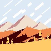 vallen op de bergen platte ontwerp vierkante poster. herfst zonsondergang over de oranje en gele heuvels kunstwerk, natuur landschap vectorillustratie. vector