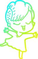 verkoudheid helling lijn tekening gelukkig tekenfilm meisje dansen vector