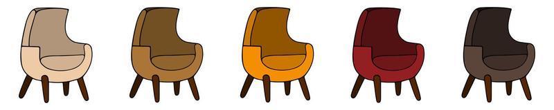 fauteuil. kamer interieur element. vector reeks van illustraties in tekenfilm stijl. gestoffeerd meubilair voor huis en kantoor Aan een geïsoleerd wit achtergrond. een verzameling van stoelen met armleuningen.