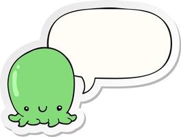 schattig tekenfilm Octopus en toespraak bubbel sticker vector