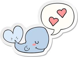 tekenfilm walvis in liefde en toespraak bubbel sticker vector