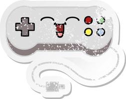 verontruste sticker van een schattige cartoon-gamecontroller vector