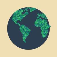 bewerkbare vector van wereldbol in vlak stijl met bladeren net zo haar kaart voor aarde dag of groen leven campagne illustratie