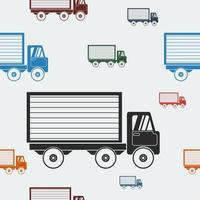 bewerkbare vlak monochroom stijl kant visie Verzending vrachtwagens in divers kleuren vector illustratie net zo naadloos patroon voor creëren achtergrond van online winkel of vervoer verwant ontwerp