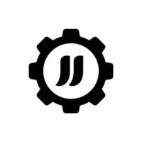 alfabet jj gecombineerd met versnelling, vector logo icoon ontwerp, zwart en wit illustratie