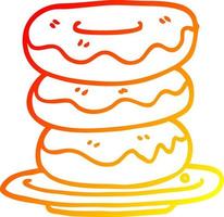 warm helling lijn tekening tekenfilm bord van donuts vector