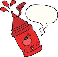 cartoon ketchup fles en tekstballon vector