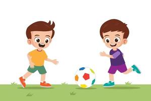 twee schattig jongens spelen Amerikaans voetbal in de park vector illustratie