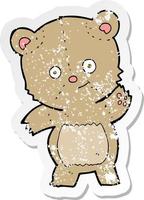 retro noodlijdende sticker van een cartoon teddybeer vector