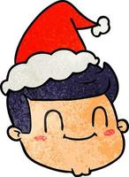 getextureerde tekenfilm van een mannetje gezicht vervelend de kerstman hoed vector