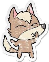 verontruste sticker van een fluitende cartoonwolf vector