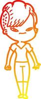 warme gradiënt lijntekening schattig cartoon meisje met hipster kapsel vector