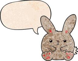 cartoon konijn en tekstballon in retro textuurstijl vector