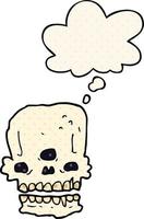 cartoon spookachtige schedel en gedachte bel in stripboekstijl vector
