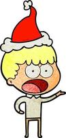 getextureerde cartoon van een geschokte man met een kerstmuts vector