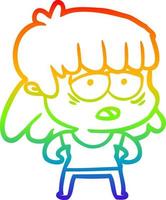 regenbooggradiënt lijntekening cartoon moe vrouw vector