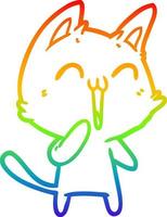 regenbooggradiënt lijntekening happy cartoon kat miauwen vector