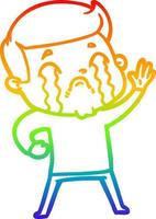 regenbooggradiënt lijntekening cartoon man huilen vector