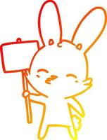 warm helling lijn tekening nieuwsgierig konijn tekenfilm met aanplakbiljet vector