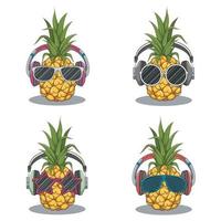 ananas met bril en koptelefoon, vector, illustratie vector