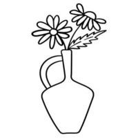 tekening bloemen in een vaas van een ongebruikelijk vorm geven aan, binnen- planten vector