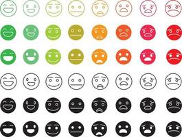 emoticon emoji's vector set. emoji tekens met houding en emoties Leuk vinden Vrolijk, in liefde, aan het eten en denken in geel gezicht icoon voor emoticons avatar karakter verzameling ontwerp. vector illustratie