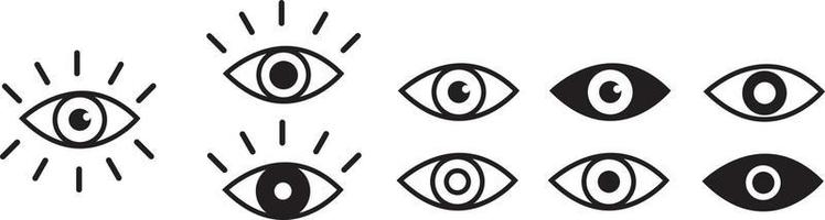 oog pictogramserie. gezichtsvermogen symbool. netvliesscan oogpictogrammen. eenvoudige ogen collectie. oog silhouet vector