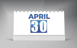 april 30, bureau kalender ontwerp sjabloon. single datum kalender ontwerp. vector