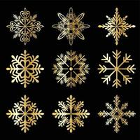 goud Kerstmis sneeuwvlok pictogrammen reeks vector