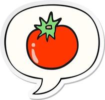 cartoon tomaat en tekstballon sticker vector