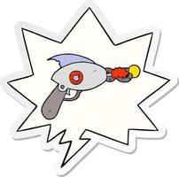 cartoon ray gun en tekstballon sticker vector