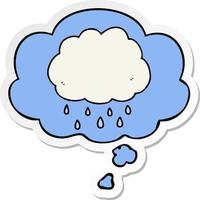 cartoon regenwolk en gedachte bel als een gedrukte sticker vector