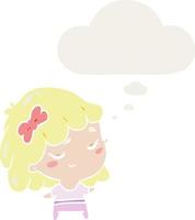 tekenfilm gelukkig meisje en gedachte bubbel in retro stijl vector