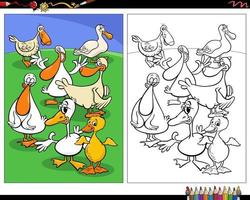 tekenfilm eenden vogelstand boerderij dier tekens kleur bladzijde vector