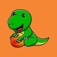 schattig dinosaurus Holding meteoriet tekenfilm vector icoon illustratie. vlak tekenfilm concept