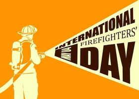Internationale brandweerlieden dag. brandweerman silhouet vector illustratie, net zo een banier, poster of sjabloon voor Internationale brandweerlieden dag met belettering. brandweerman dooft brand