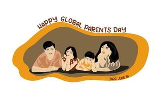 gelukkig globaal dag van ouders vector illustratie. conceptuele wereld ouders dag ontwerp, banier of kaart. gelukkig Aziatisch familie vlak vector ontwerp