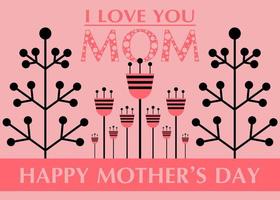 moeders dag groet kaart met minimalistisch stijl bloemen en belettering gelukkig moeders dag. roze en zwart kaart, post of spandoek. groet kaart voor mama. vector geïsoleerd illustratie
